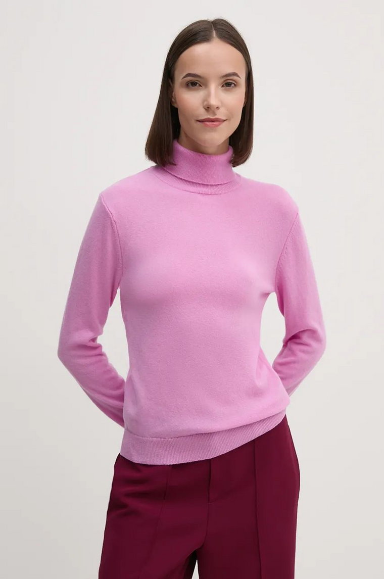 United Colors of Benetton sweter wełniany damski kolor fioletowy lekki z golfem 1002D2348