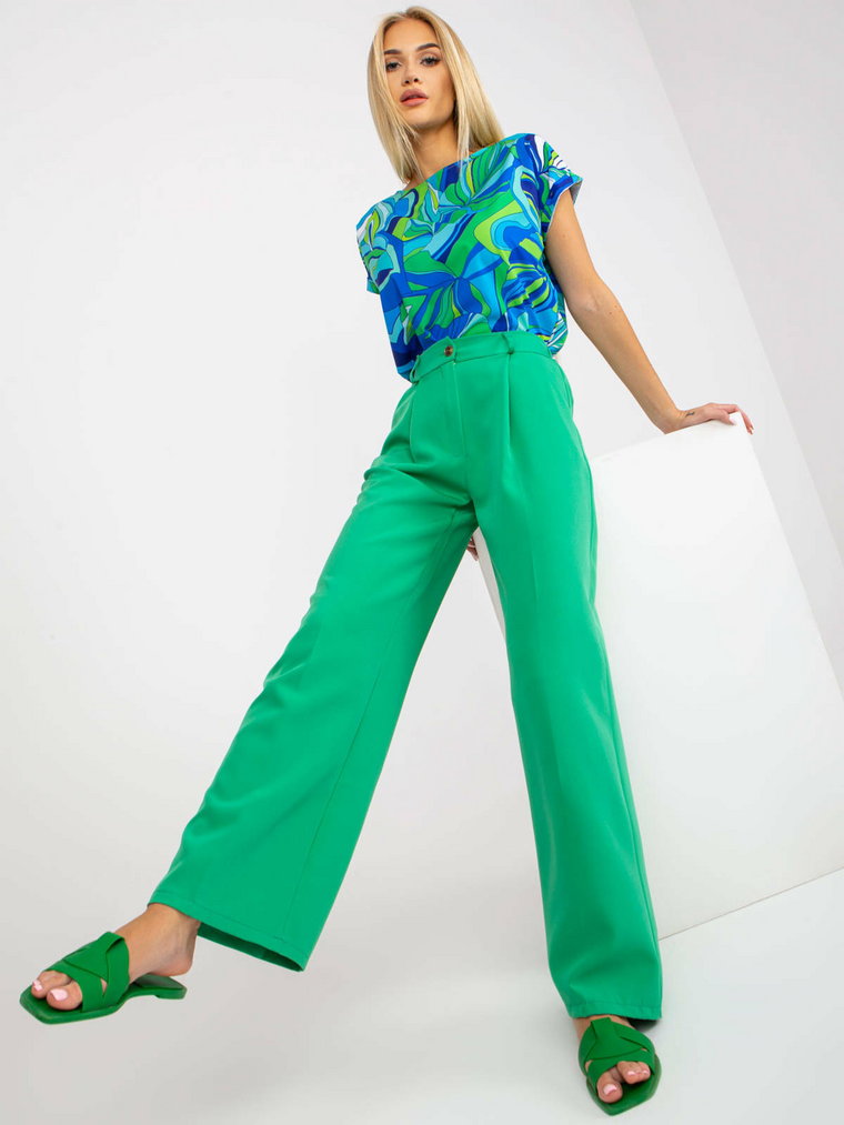 Spodnie z materiału zielony elegancki szwedy nogawka szeroka suwak guziki