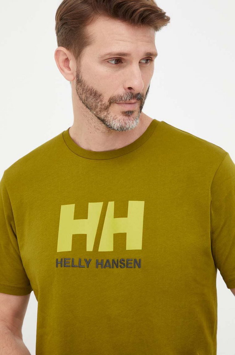 Helly Hansen t-shirt HH LOGO T-SHIRT męski kolor zielony z aplikacją 33979