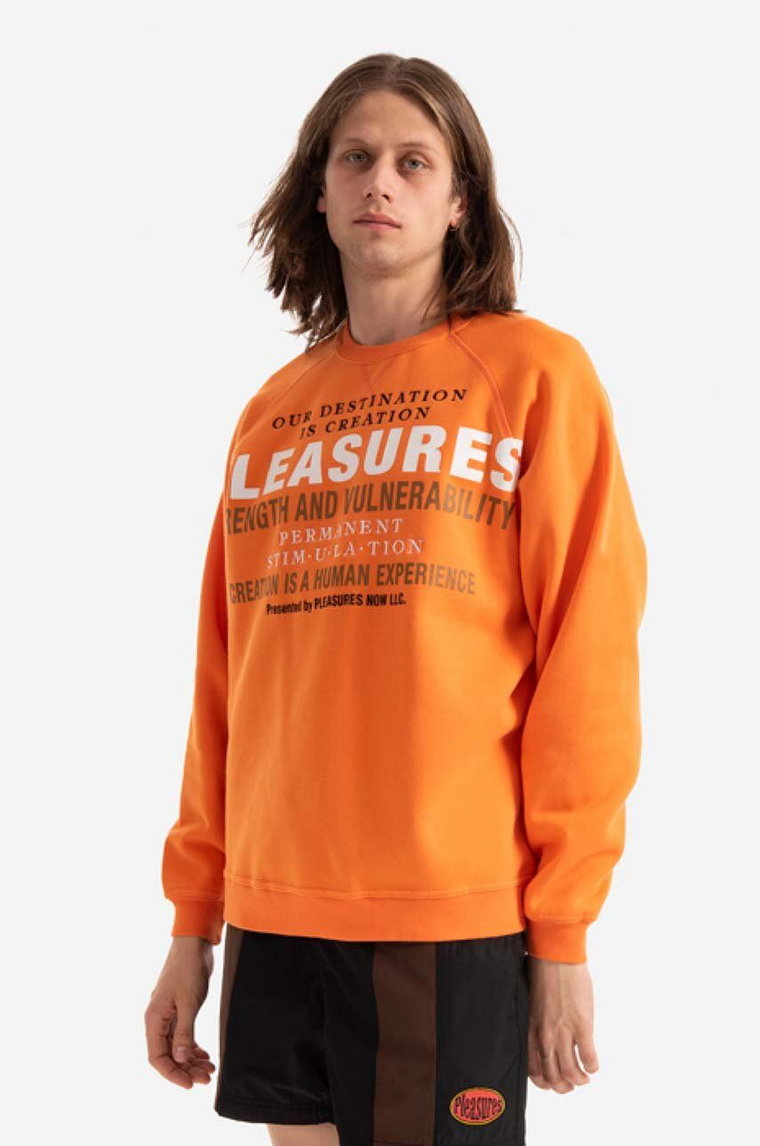 PLEASURES bluza Permanent Crewneck męska kolor pomarańczowy z nadrukiem P22SP017-BLACK P22SP017-ORANGE