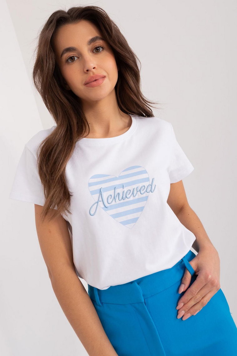 T-Shirt z printem Basic Feel Good biało-niebieski