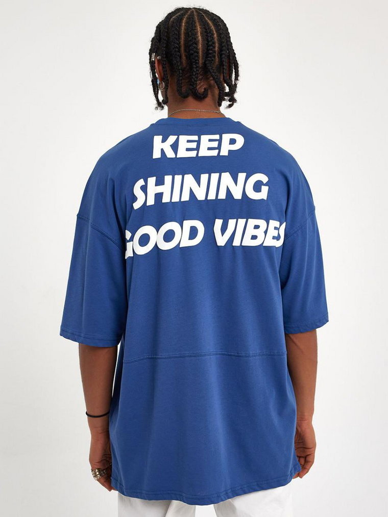 Koszulka Męska Z Krótkim Rękawem Oversize Niebieska YEP Keep Shining