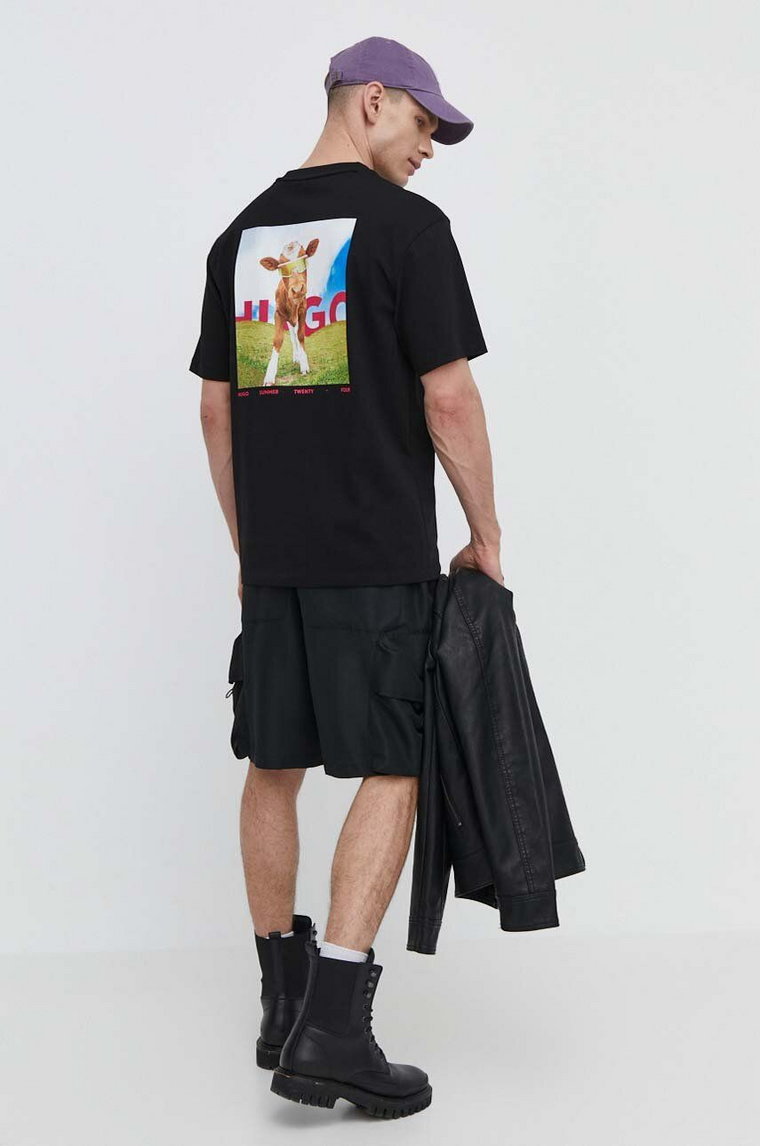 HUGO t-shirt bawełniany męski kolor czarny z nadrukiem 50513834