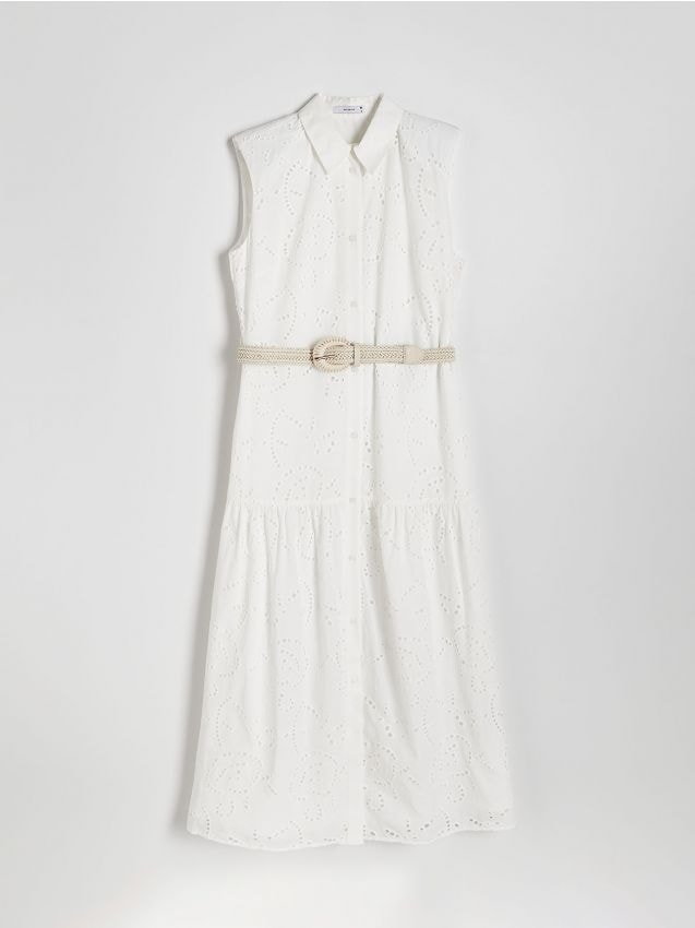 Reserved - Sukienka z paskiem - biały