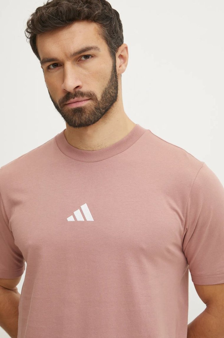 adidas t-shirt bawełniany Essential męski kolor różowy gładki JF1099