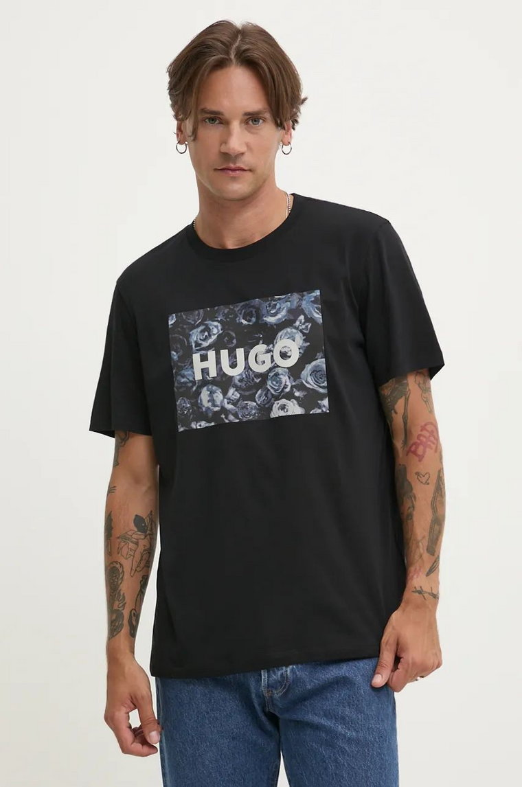 HUGO t-shirt bawełniany męski kolor czarny z nadrukiem 50523999