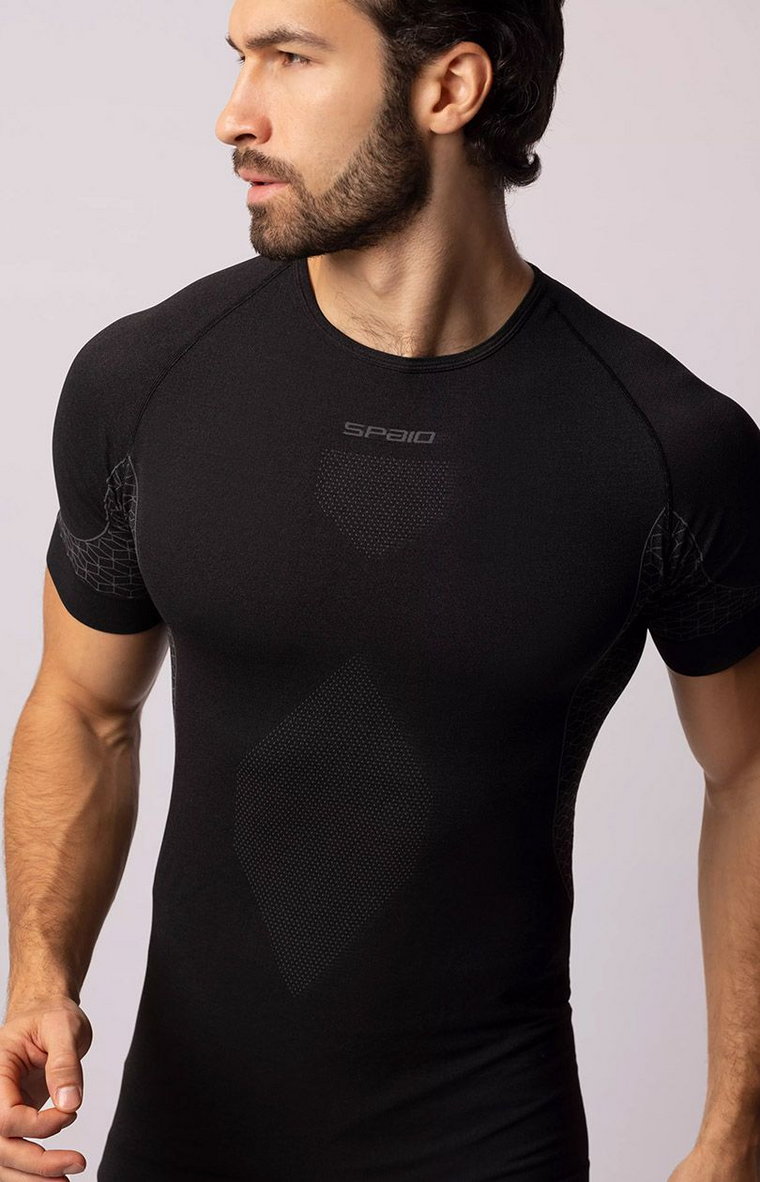 Termoaktywna koszulka męska z krótkim rękawem czarno-szara Breeze, Kolor czarno-szary, Rozmiar L, Spaio