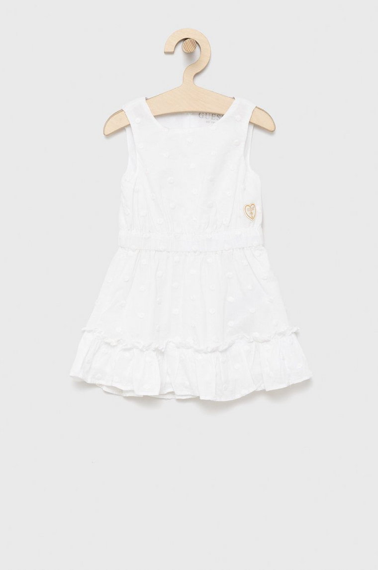 Guess sukienka bawełniana dziecięca kolor biały mini rozkloszowana
