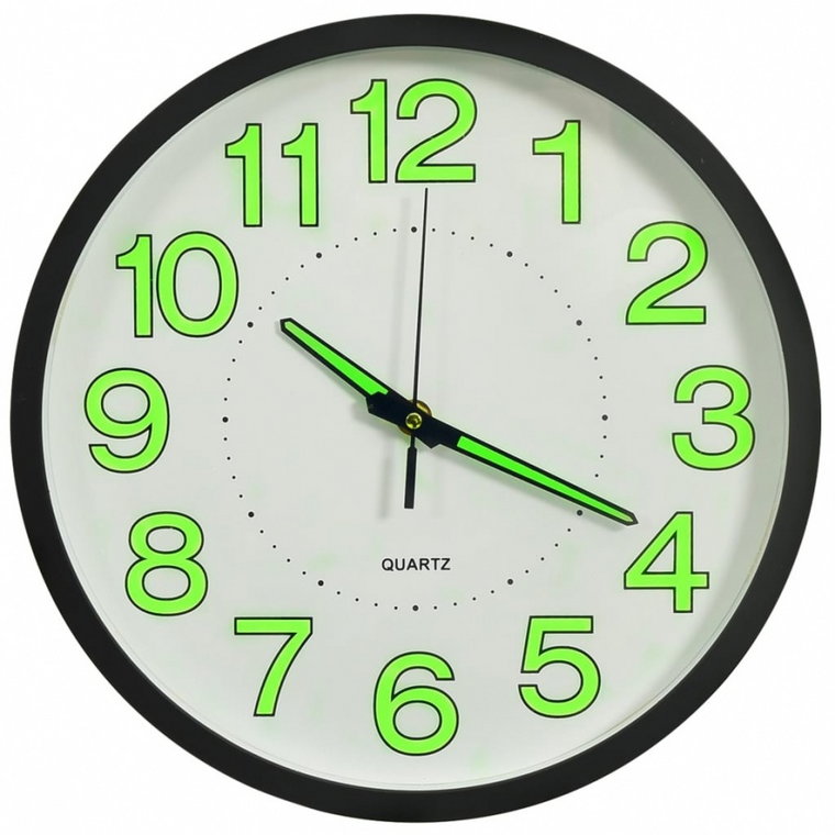 Fluorescencyjny zegar ścienny, czarny, 30 cm kod: V-325166