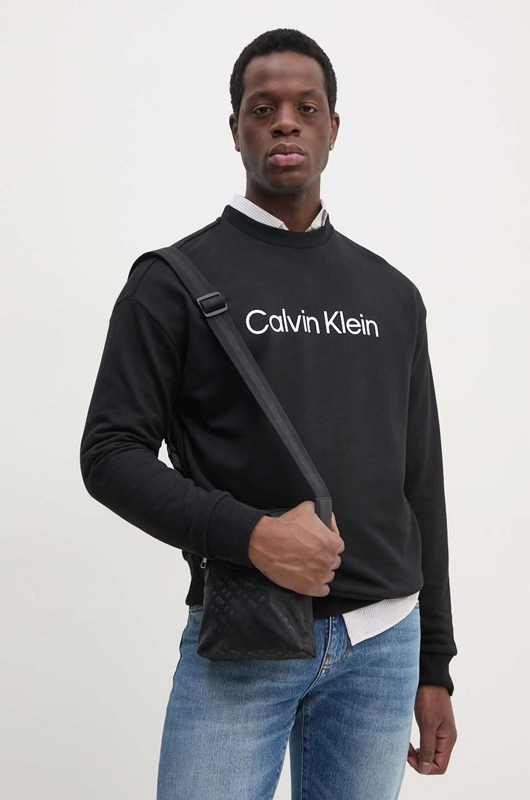 Calvin Klein bluza bawełniana męska kolor czarny z nadrukiem K10K112956