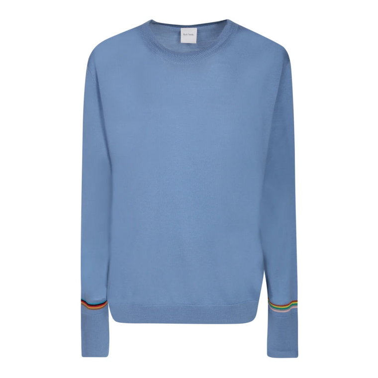 Niebieski Sweter z Wełny Merino z Charakterystycznym Paskiem PS By Paul Smith