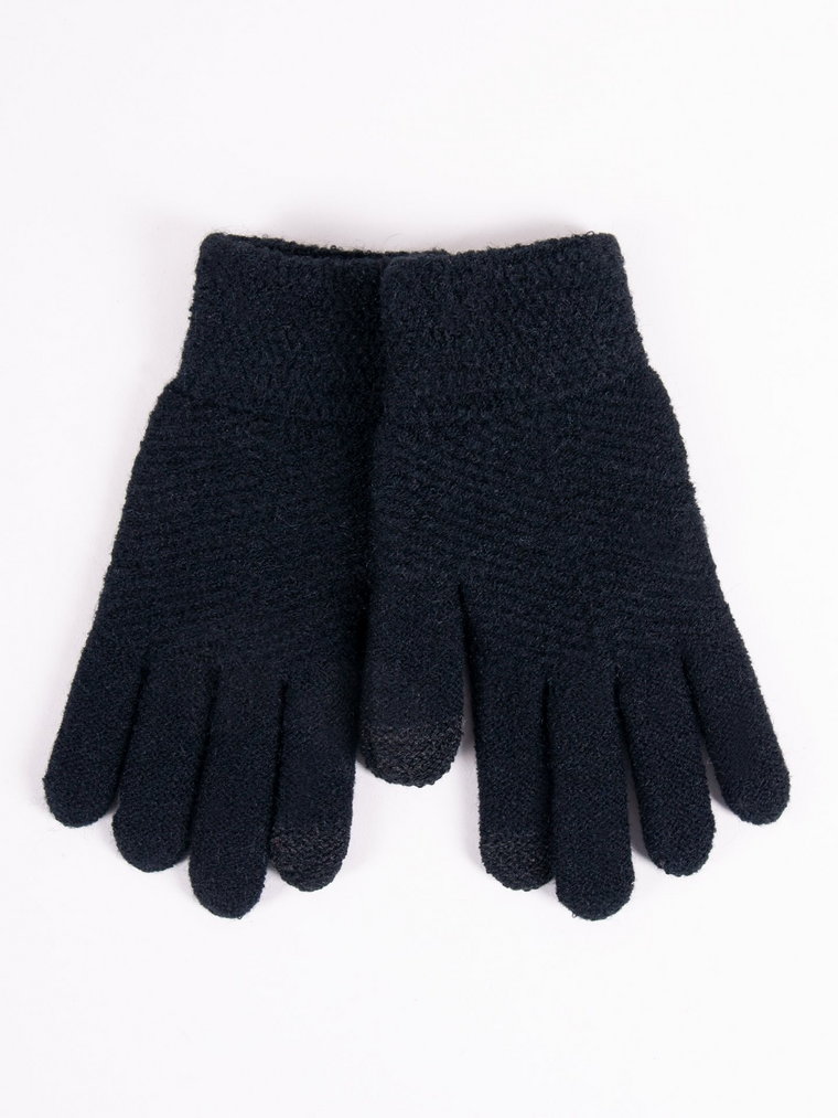 Rękawiczki dziewczęce pięciopalczaste strukturalne czarne dotykowe 18