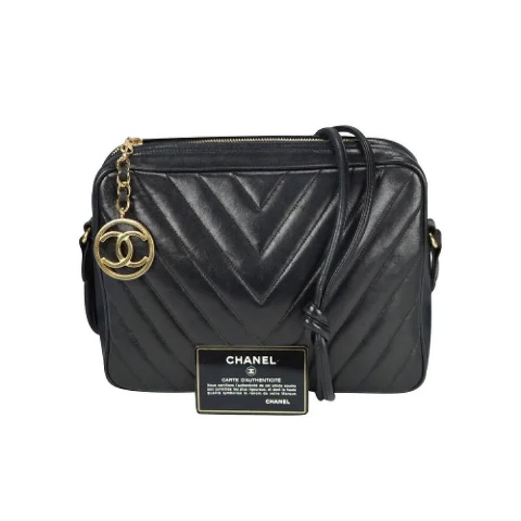 Rzadka torba na ramię Chanel Chevron w czarnej skórze jagnięcej Chanel Vintage