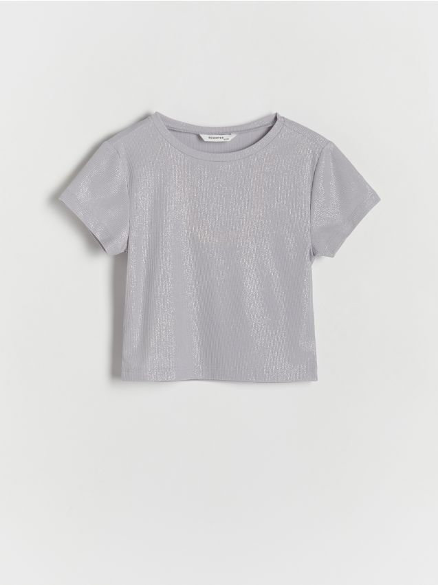 Reserved - Brokatowy t-shirt - jasnoszary