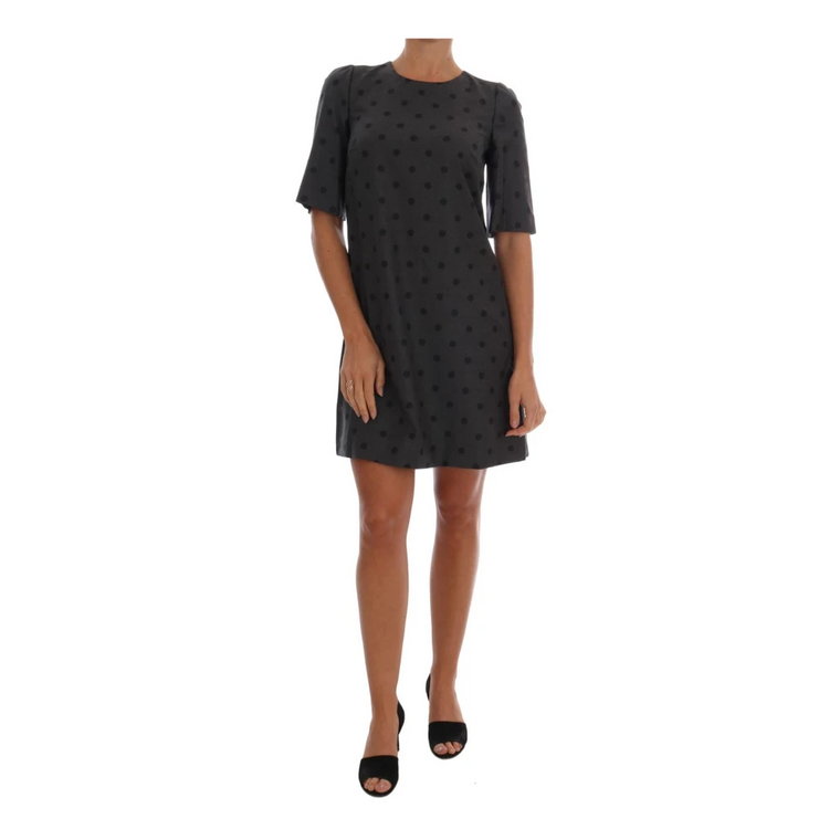 Gray Polka Dotted Sheath Wool Dress Dolce & Gabbana