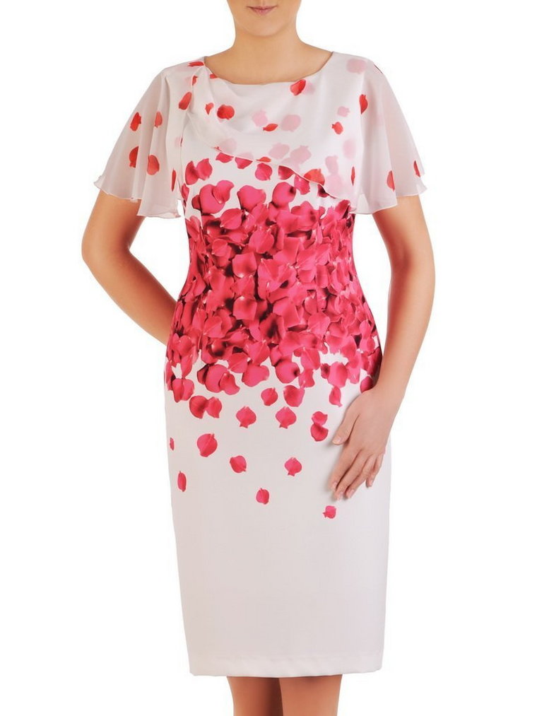 Sukienka z tkaniny, wyszczuplający fason z ozdobnym szalem 25580