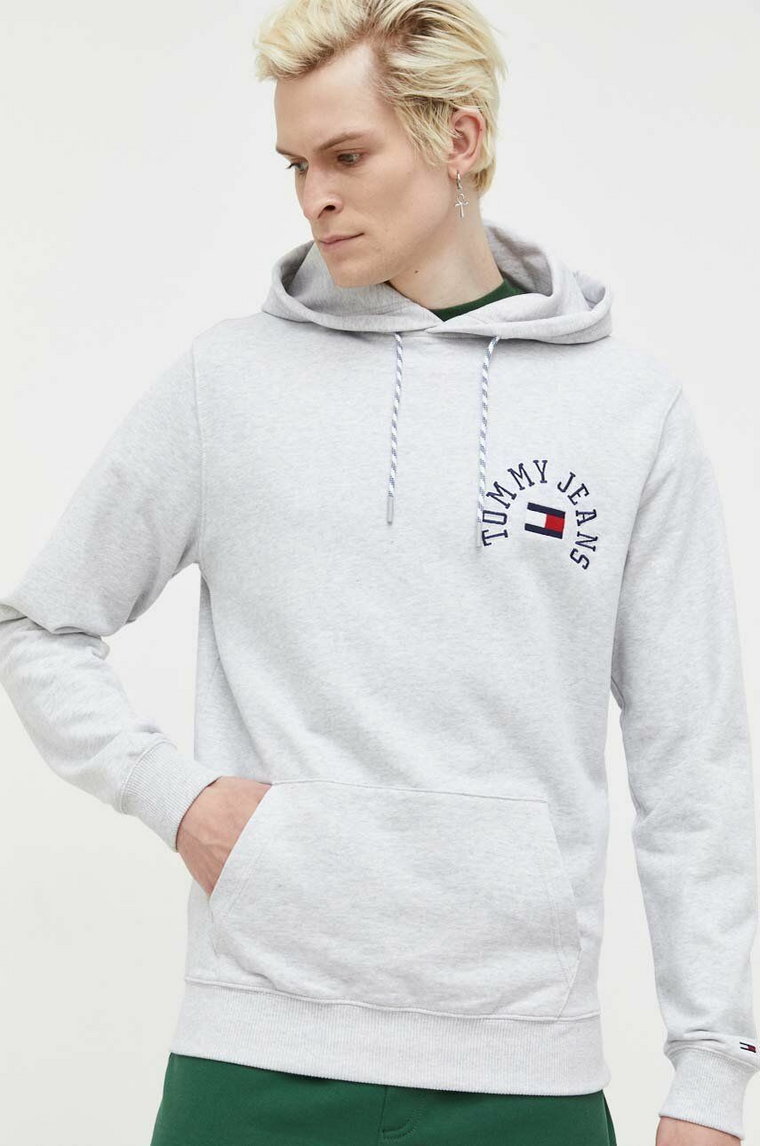 Tommy Jeans bluza męska kolor szary z kapturem z aplikacją