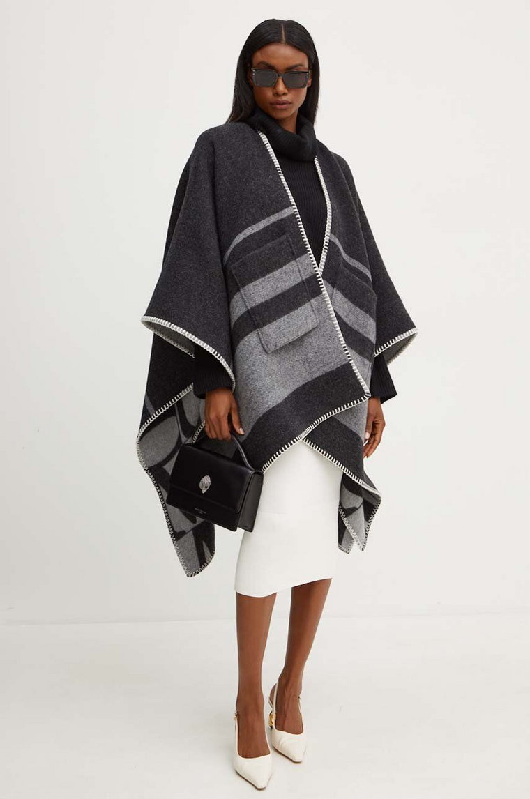 Max Mara Leisure poncho wełniane kolor szary ciepłe 2426736038600