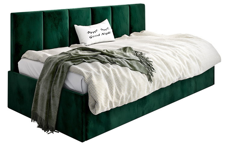 Zielone welwetowe łóżko młodzieżowe Barnet 7X - 3 rozmiary