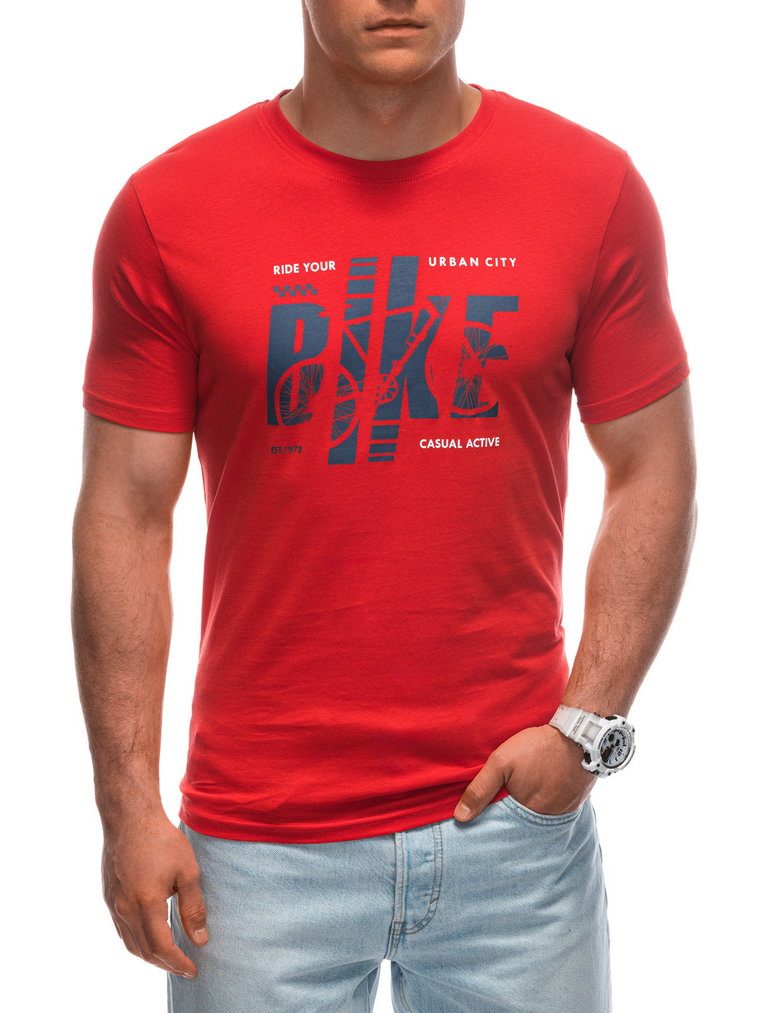 T-shirt męski z nadrukiem S1953 - czerwony