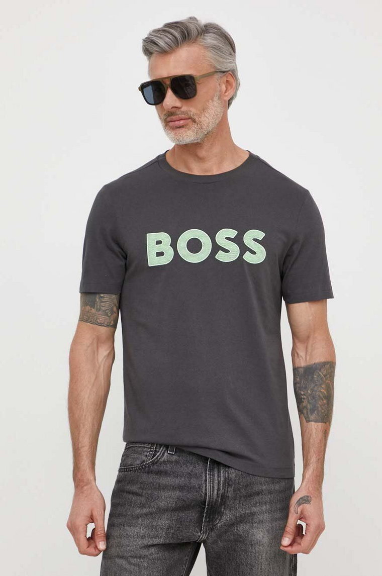 Boss Green t-shirt bawełniany męski kolor szary z nadrukiem