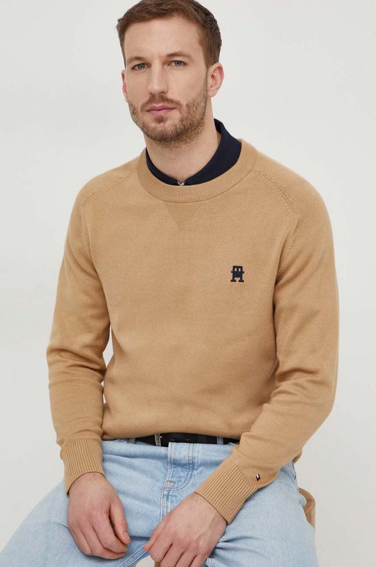 Tommy Hilfiger sweter bawełniany kolor beżowy lekki MW0MW34687