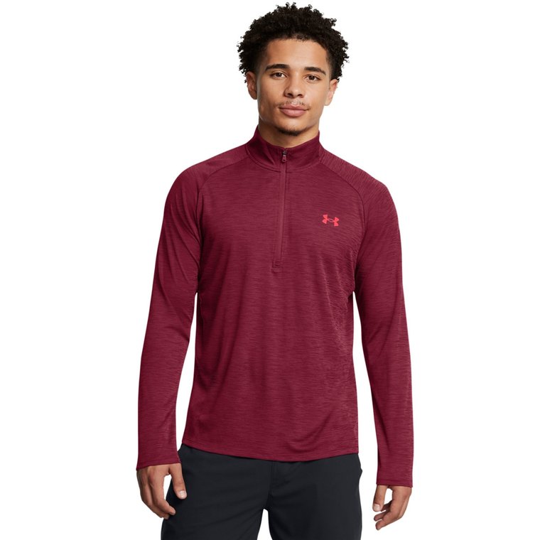 Męski longsleeve treningowy Under Armour UA Tech Textured 1/2 Zip - czerwony