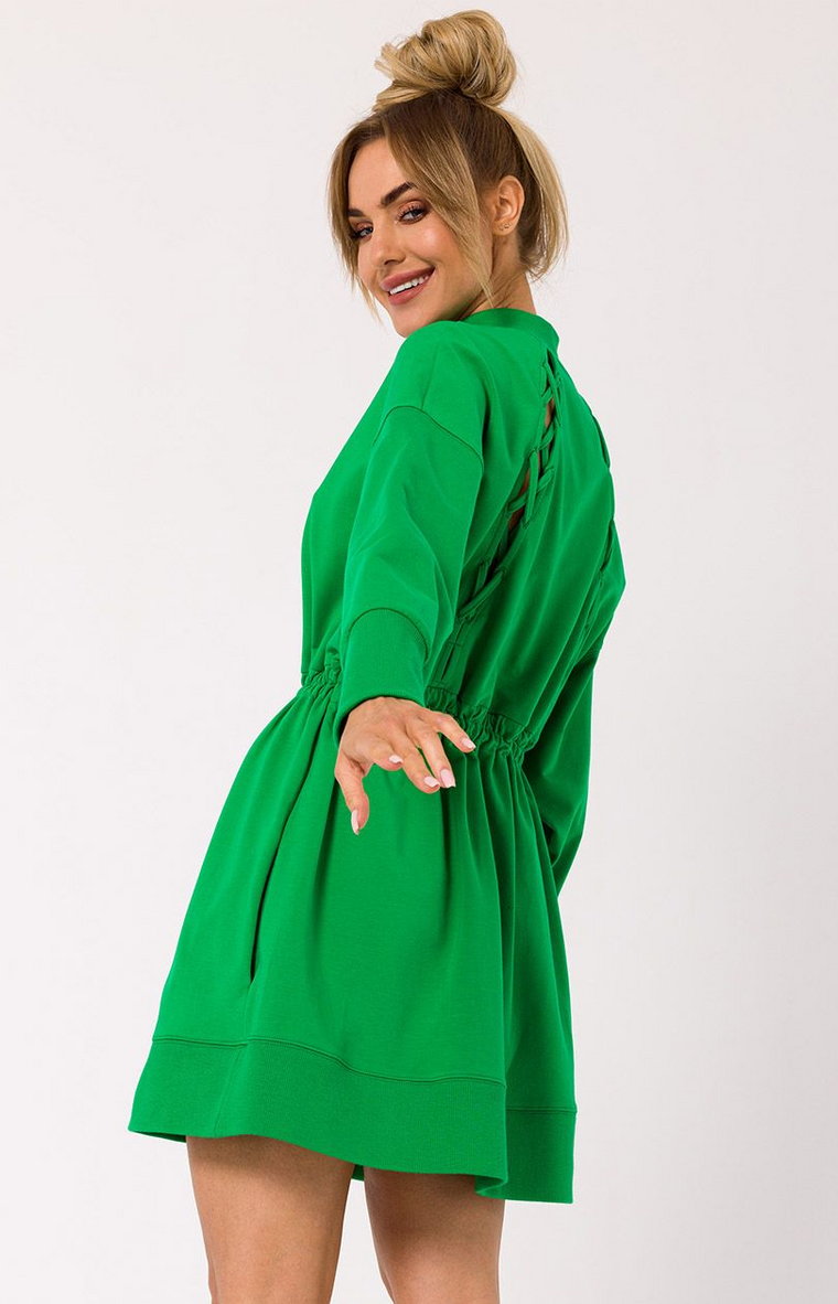 Sukienka na zamek z wycięciami na plecach soczysta zieleń M733, Kolor intensywna zieleń, Rozmiar L/XL, MOE