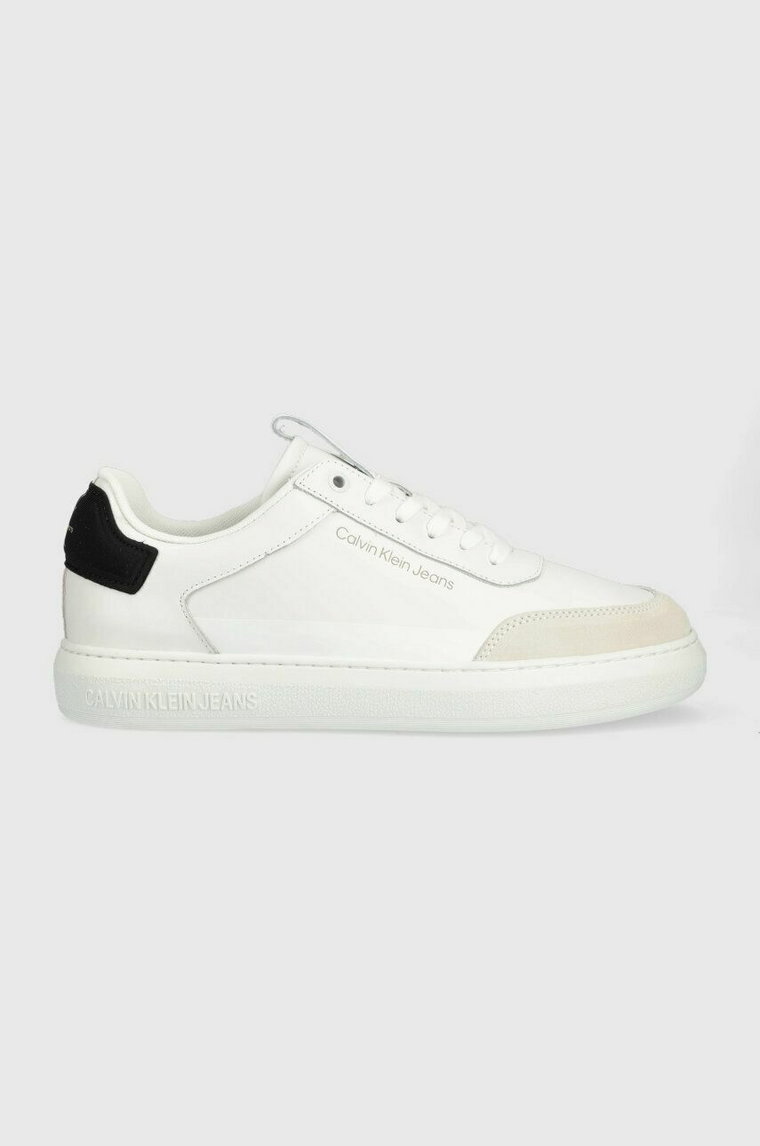 Calvin Klein Jeans sneakersy skórzane CASUAL CUPSOLE HIGH/LOW FREQ kolor biały YM0YM00670