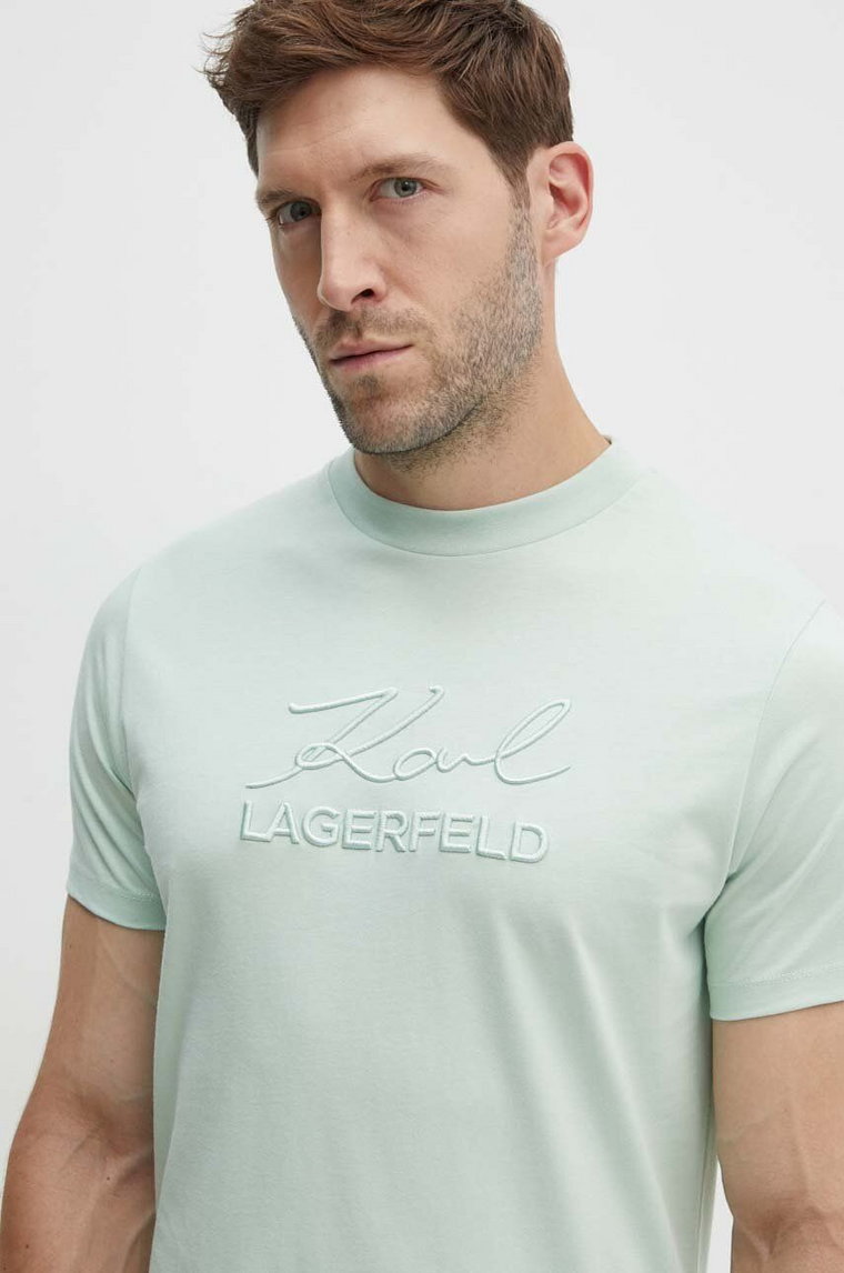 Karl Lagerfeld t-shirt bawełniany męski kolor zielony z aplikacją 542225.755030