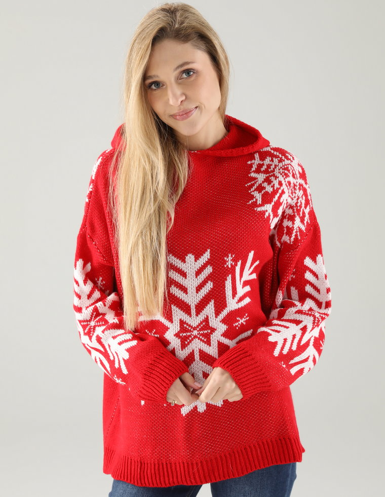 SWETER W ZIMOWY WZÓR 8-1224 ROSSO