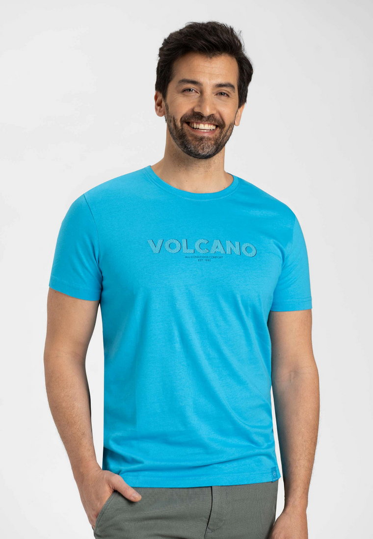 Niebieska koszulka męska z gumowym nadrukiem T-MONTE