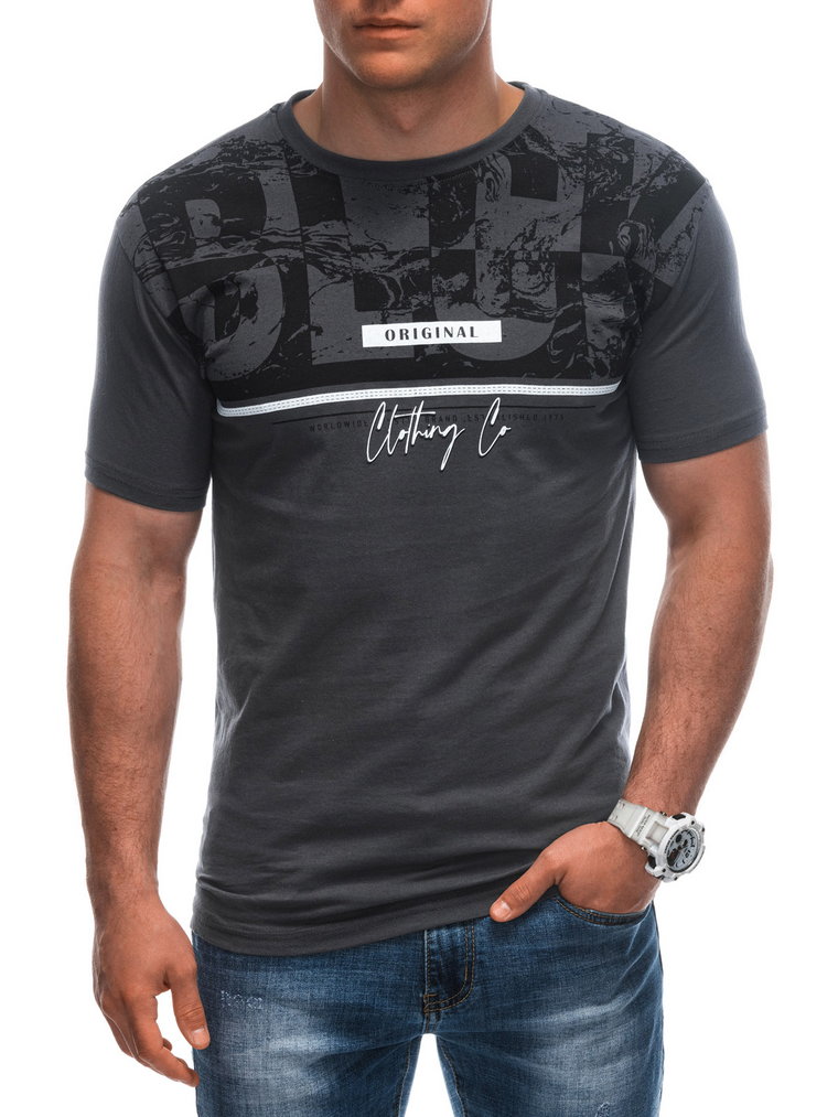 T-shirt męski z nadrukiem S1943 - grafitowy