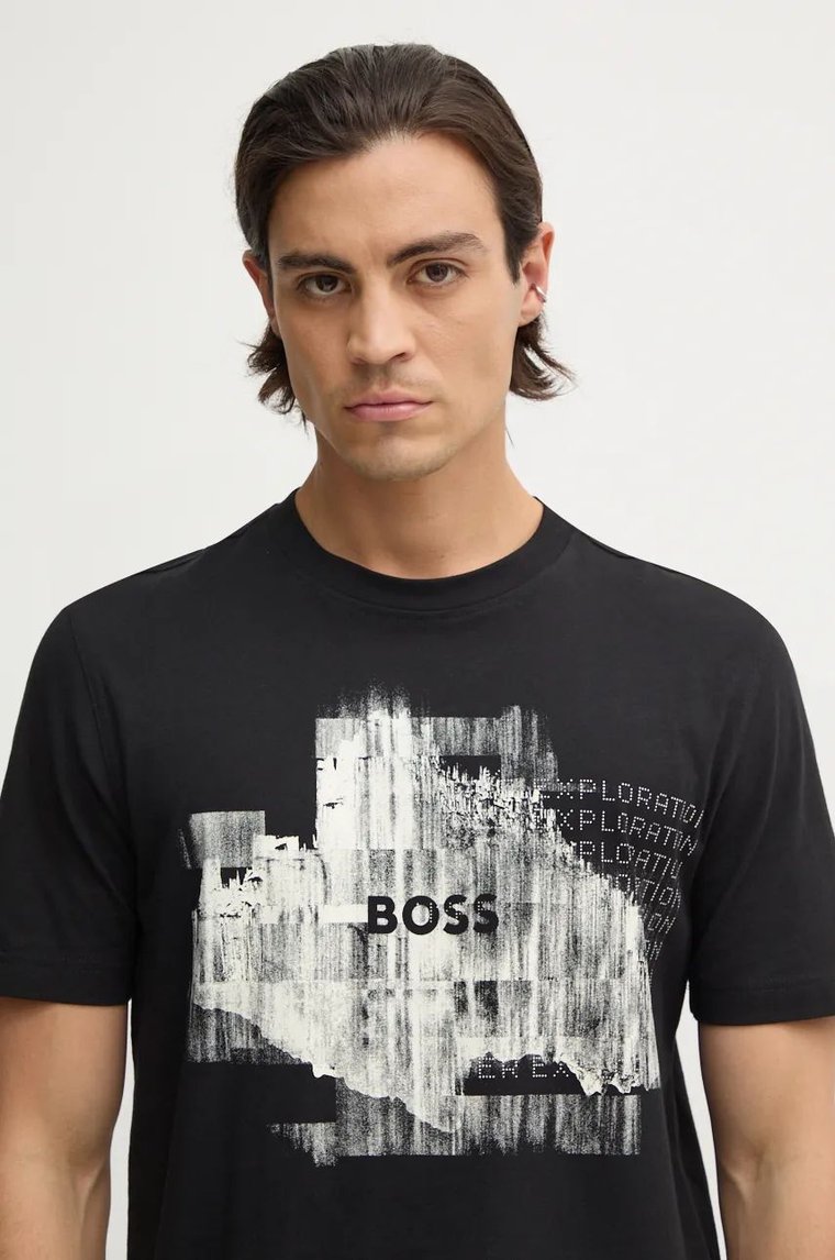 Boss Orange t-shirt bawełniany męski kolor czarny z nadrukiem 50528190