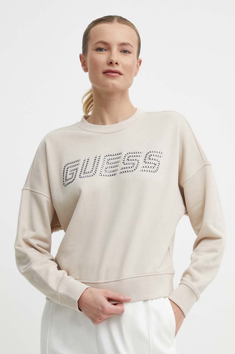 Guess bluza SKYLAR damska kolor beżowy z aplikacją V4GQ07 K8802