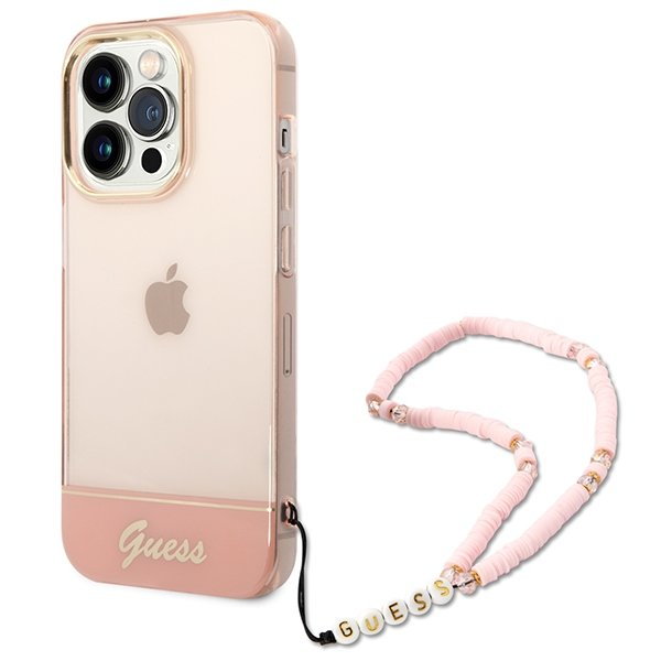 Guess GUHCP14LHGCOHP iPhone 14 Pro 6,1" różowy/pink hardcase Translucent Pearl Strap