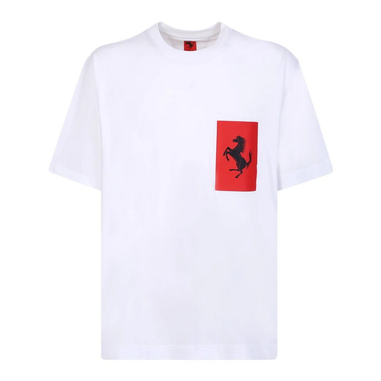 Biała koszulka z logo na piersi Ferrari