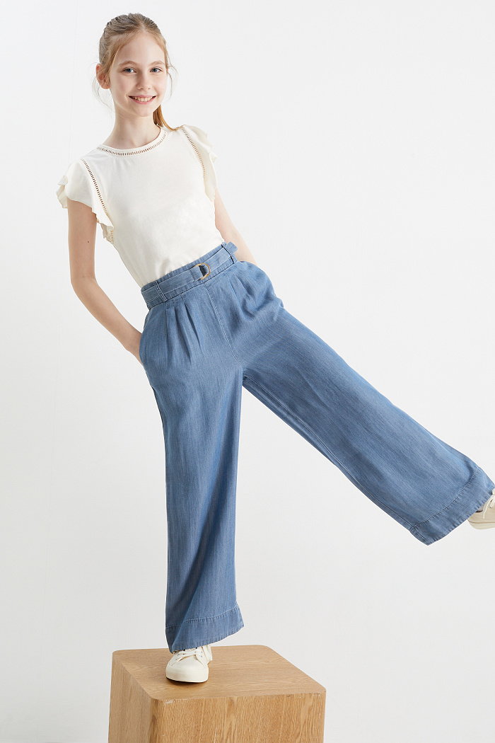 C&A Spodnie materiałowe z paskiem-w dżinsowym stylu, Niebieski, Rozmiar: 146