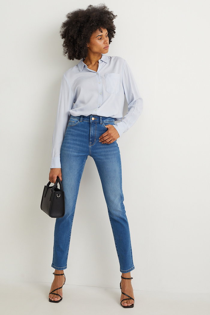 C&A Slim jeans-wysoki stan-dżinsy modelujące-LYCRA, Niebieski, Rozmiar: 34