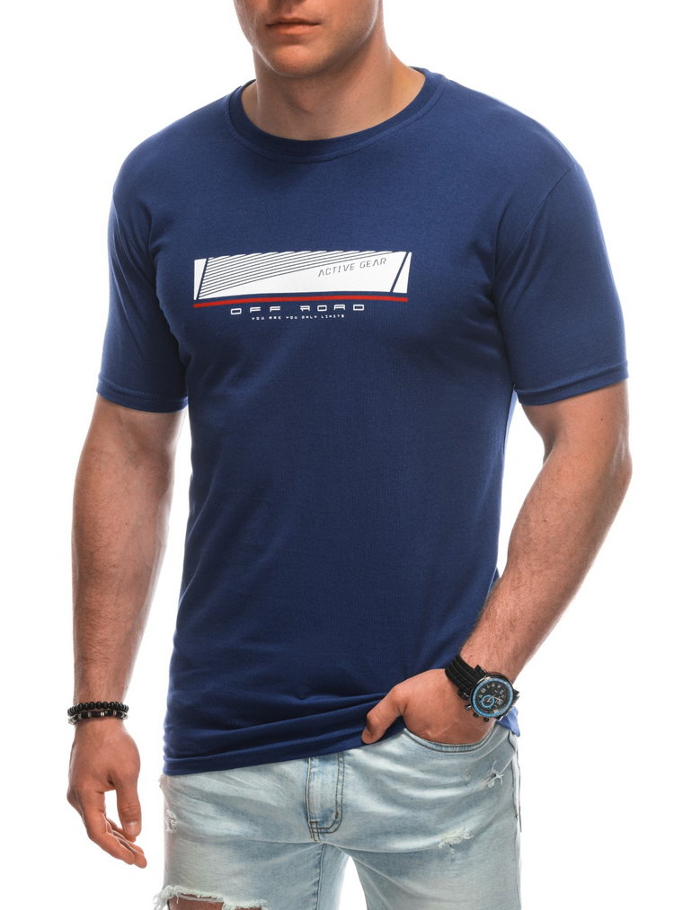 T-shirt męski z nadrukiem S1946 - ciemnoniebieski