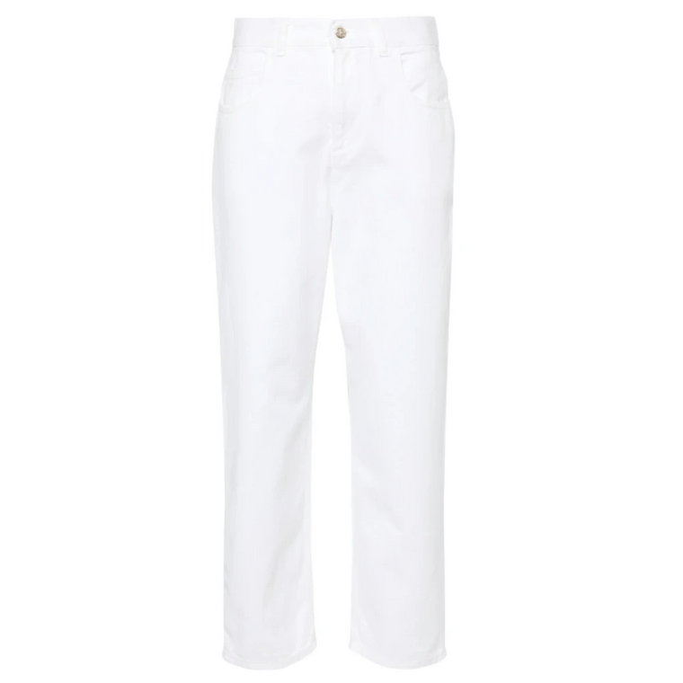 Białe spodnie z wysokim stanem i skróconymi nogawkami Moncler