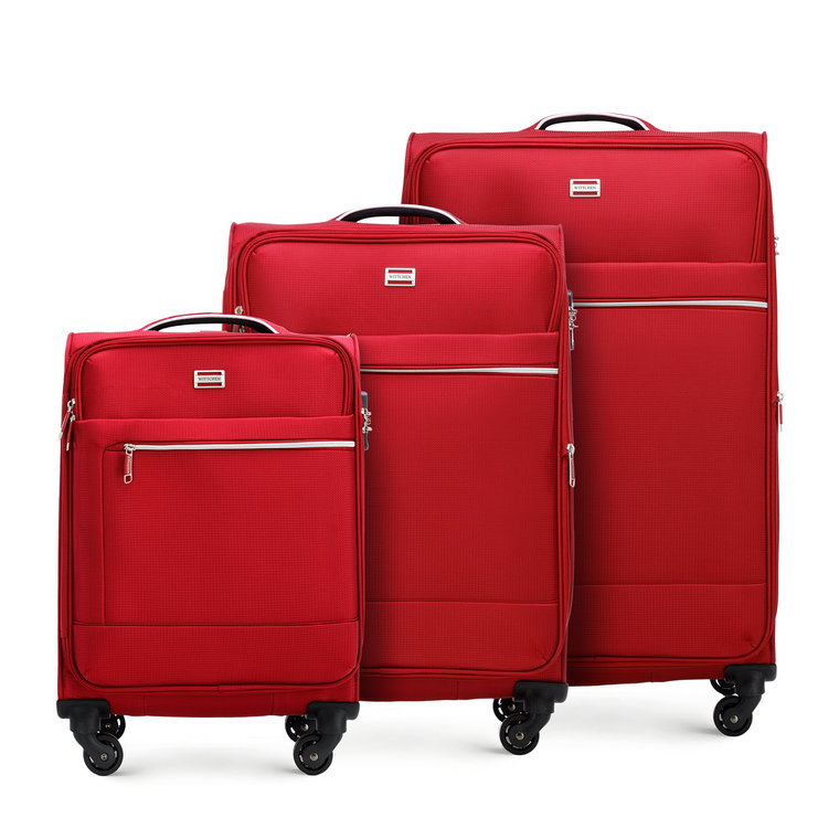 Zestaw walizek miękkich z błyszczącym suwakiem z przodu czerwony