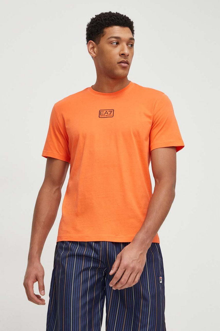 EA7 Emporio Armani t-shirt bawełniany męski kolor pomarańczowy gładki