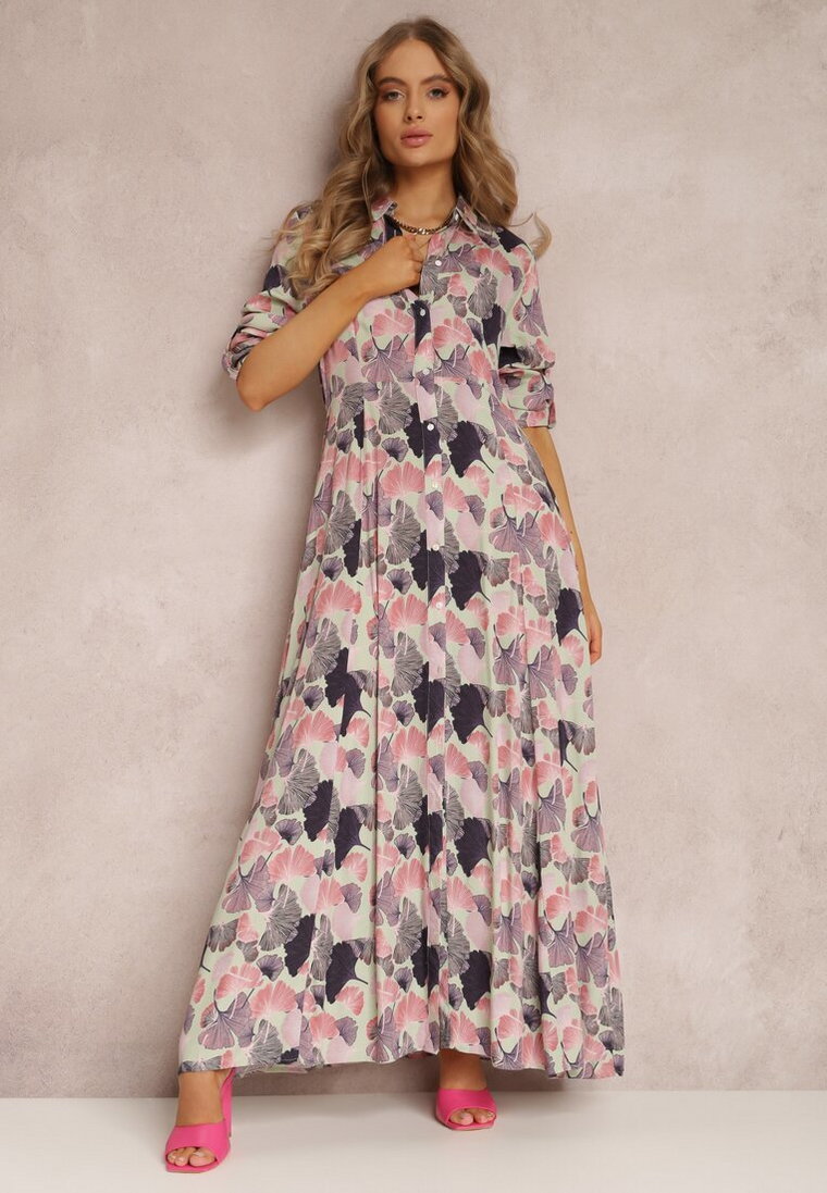 Różowo-Jasnozielona Sukienka Lasthenia