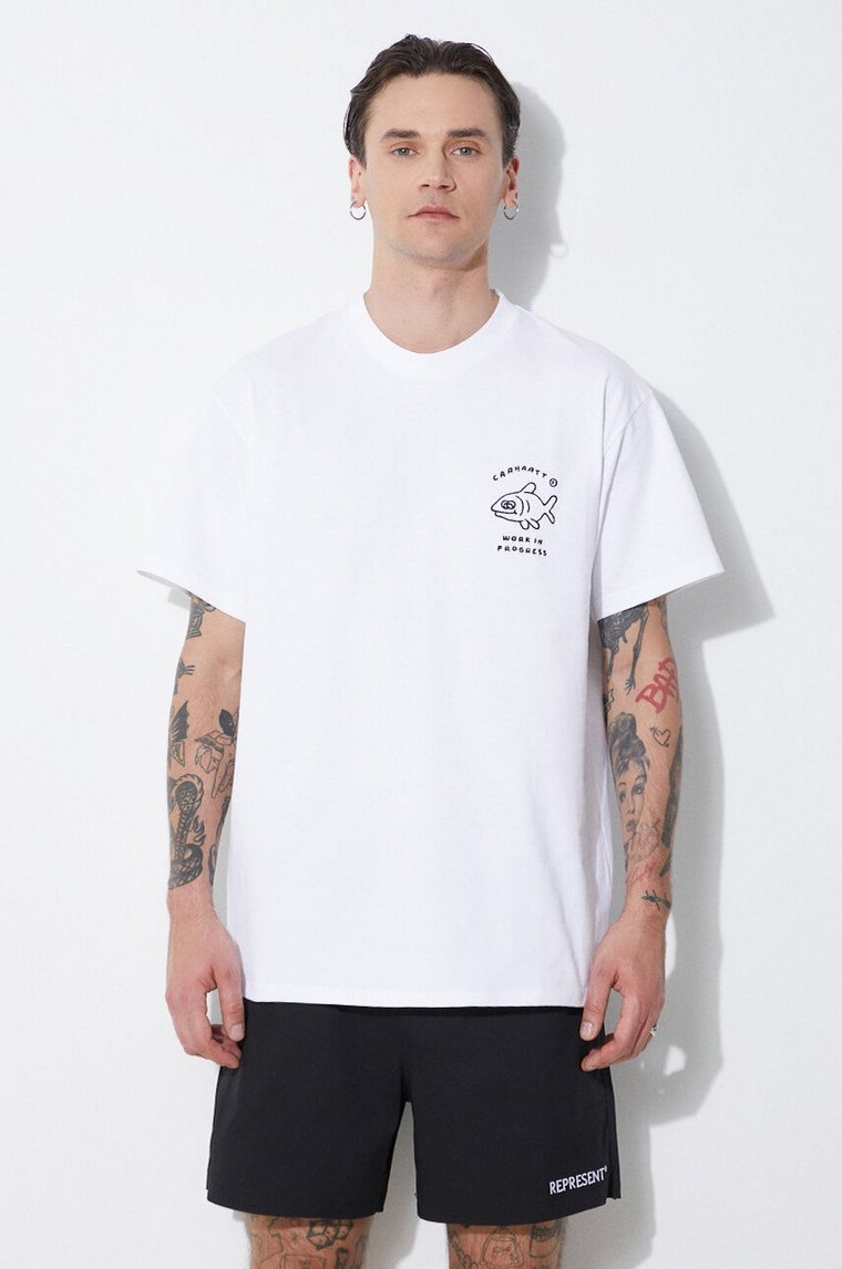 Carhartt WIP t-shirt bawełniany S/S Icons męski kolor biały z aplikacją I033271.00AXX