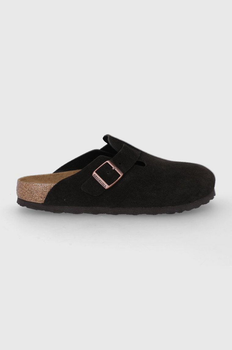 Birkenstock kapcie zamszowe Boston kolor brązowy