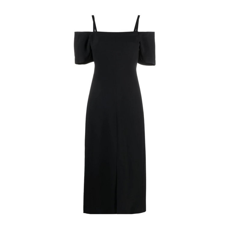 Czarna Sukienka Midi z Odkrytymi Ramionami Victoria Beckham