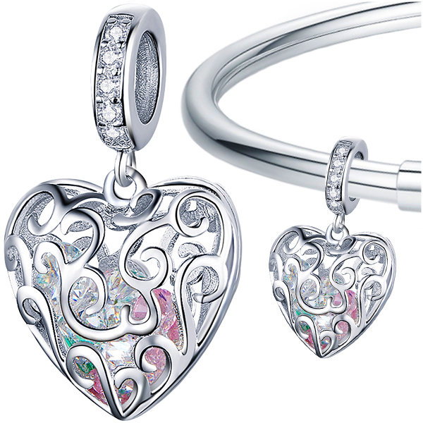 CHARMS AŻUROWE SERCE LOVE zawieszka srebro pr 925