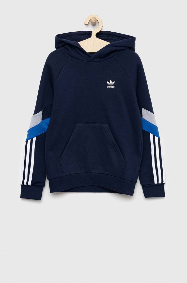 adidas Originals bluza dziecięca kolor granatowy z kapturem z aplikacją