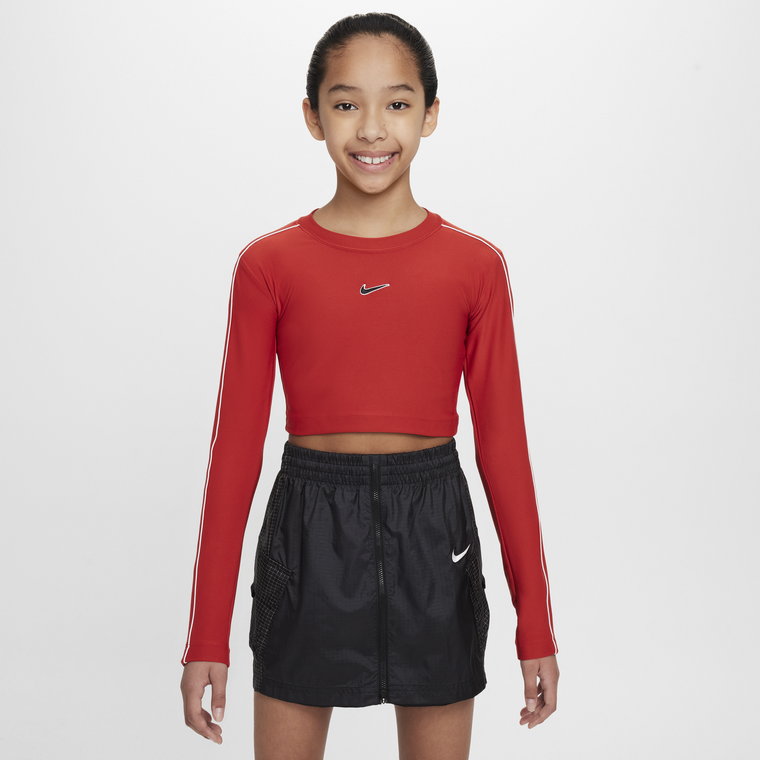 Koszulka o skróconym kroju z długim rękawem dla dużych dzieci (dziewcząt) Nike Sportswear - Czerń